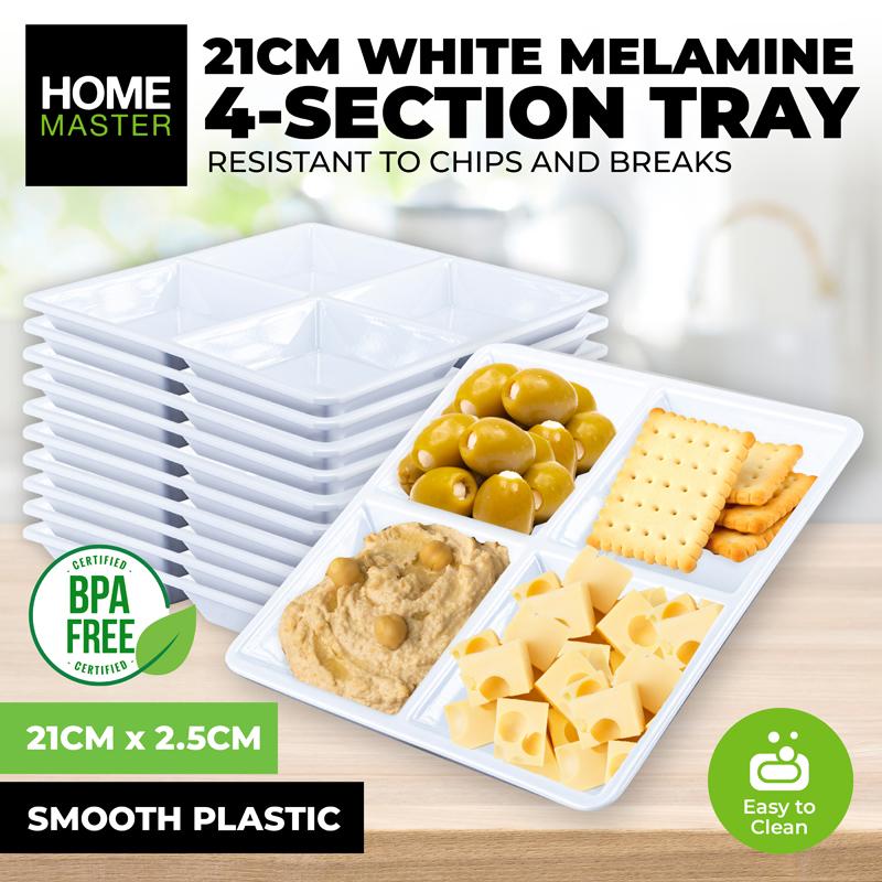 Melamine Platter Tray with 4 Section Divider Square 21cm x 2.5cm - White NIS Traders