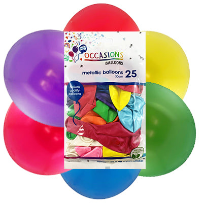 Buy Metallic Assorted Colours 30cm Balloons at NIS Packaging & Party Supply Brisbane, Logan, Gold Coast, Sydney, Melbourne, Australia