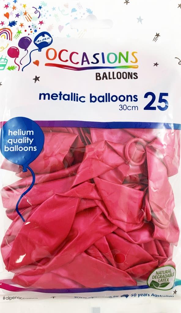 Buy Metallic Fushia 30cm Balloons Pack of 25 at NIS Packaging & Party Supply Brisbane, Logan, Gold Coast, Sydney, Melbourne, Australia
