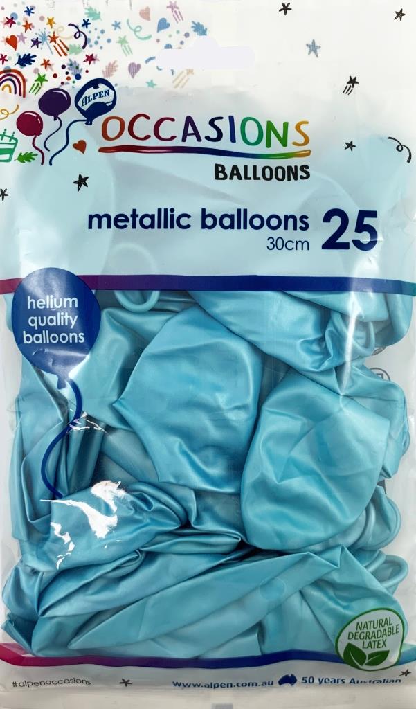 Buy Metallic Light Blue 30cm Balloons P25 at NIS Packaging & Party Supply Brisbane, Logan, Gold Coast, Sydney, Melbourne, Australia