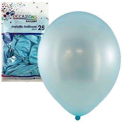 Buy Metallic Light Blue 30cm Balloons P25 at NIS Packaging & Party Supply Brisbane, Logan, Gold Coast, Sydney, Melbourne, Australia