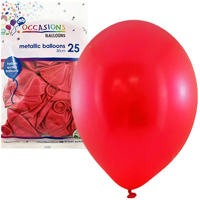 Buy Metallic Red 30cm Balloons 25pk at NIS Packaging & Party Supply Brisbane, Logan, Gold Coast, Sydney, Melbourne, Australia