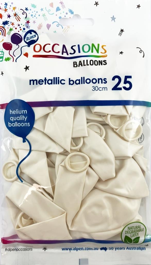 Buy Metallic White 30cm Balloons P25 at NIS Packaging & Party Supply Brisbane, Logan, Gold Coast, Sydney, Melbourne, Australia