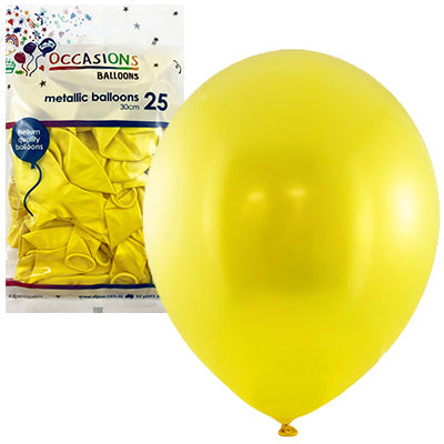 Buy Metallic Yellow 30cm Balloons P25 at NIS Packaging & Party Supply Brisbane, Logan, Gold Coast, Sydney, Melbourne, Australia
