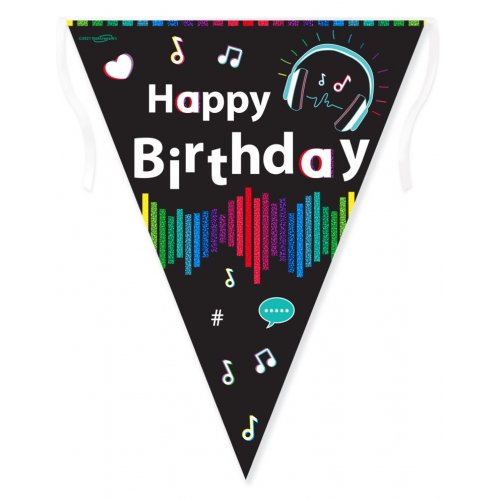 Music Media/Tik Tok Birthday Holographic Bunting 1pk 11 flags 12.8ft NIS Traders