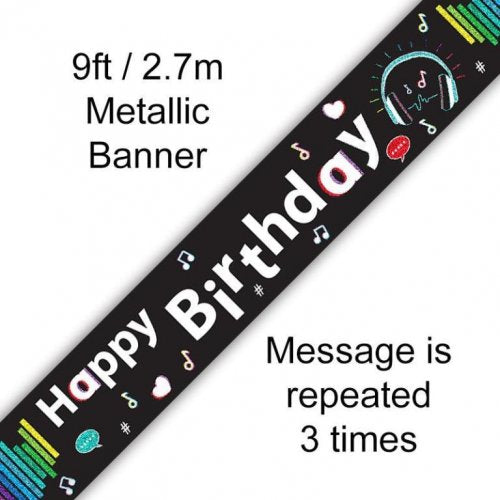 Music Media/Tik Tok Happy Birthday Holographic Banner Pack 1 9ft long NIS Traders