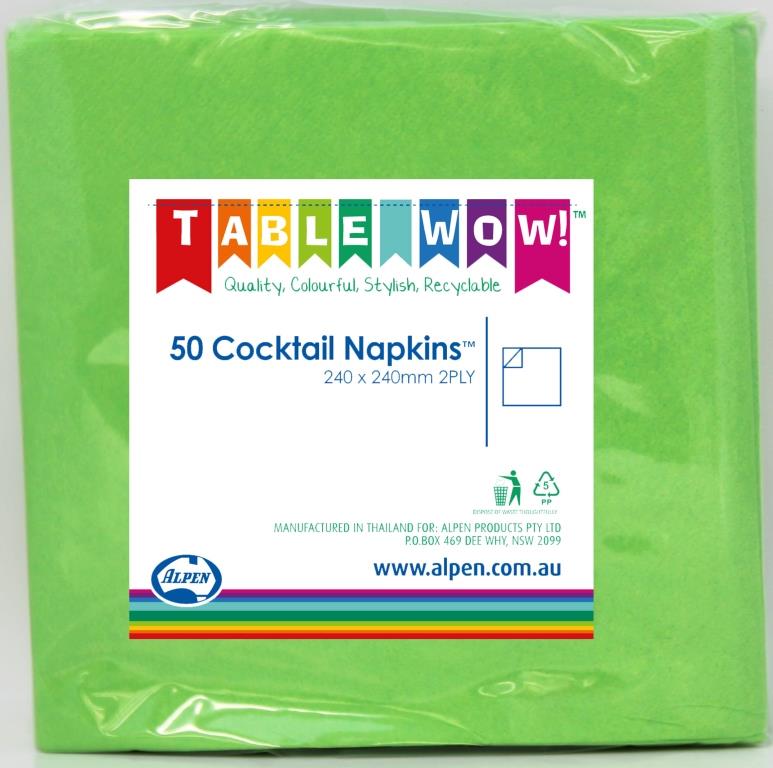 Buy NAPKIN COCKTAIL LIME P50 at NIS Packaging & Party Supply Brisbane, Logan, Gold Coast, Sydney, Melbourne, Australia