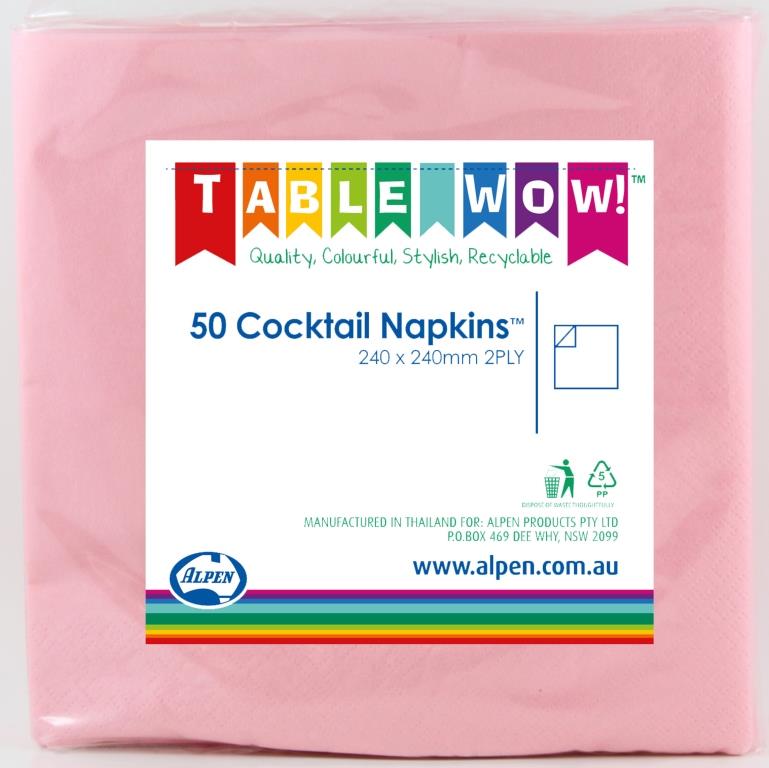Buy NAPKIN COCKTAIL LT.PINK P50 at NIS Packaging & Party Supply Brisbane, Logan, Gold Coast, Sydney, Melbourne, Australia