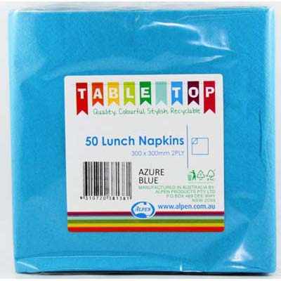 Buy NAPKIN LUNCH AZURE BLUE P50 at NIS Packaging & Party Supply Brisbane, Logan, Gold Coast, Sydney, Melbourne, Australia