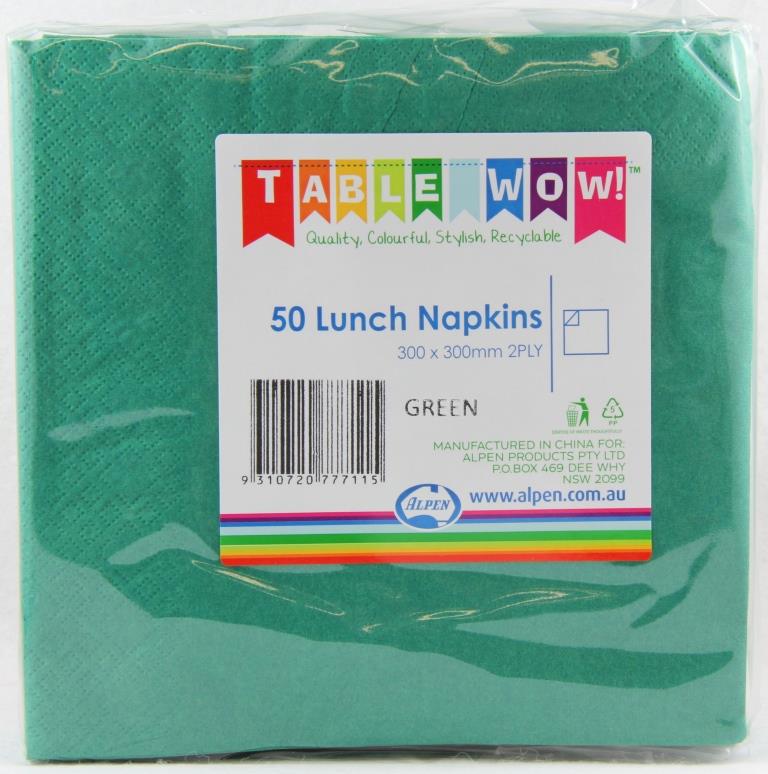 Buy NAPKIN LUNCH GREEN P50 at NIS Packaging & Party Supply Brisbane, Logan, Gold Coast, Sydney, Melbourne, Australia