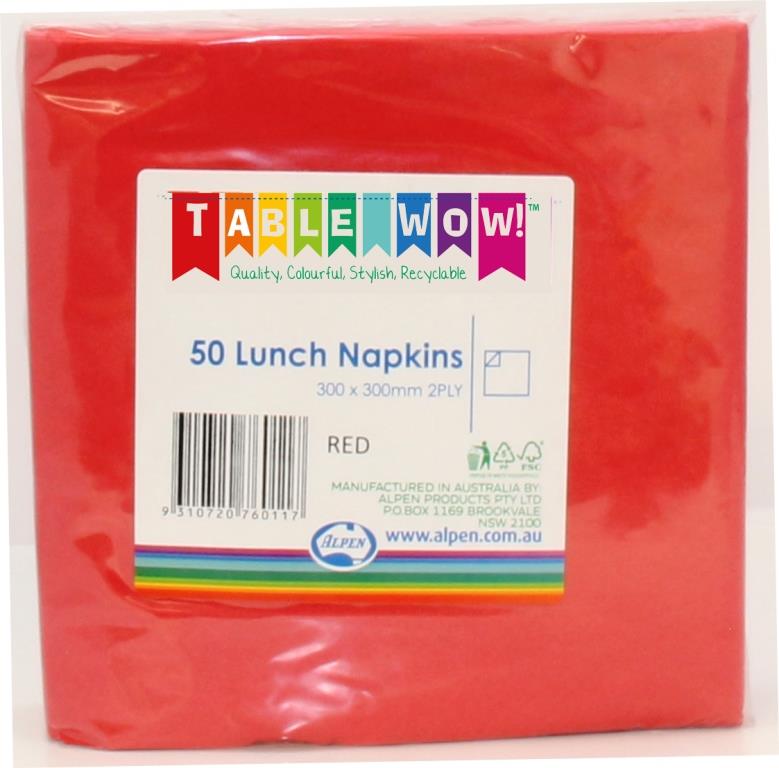 Buy NAPKIN LUNCH RED P50 at NIS Packaging & Party Supply Brisbane, Logan, Gold Coast, Sydney, Melbourne, Australia