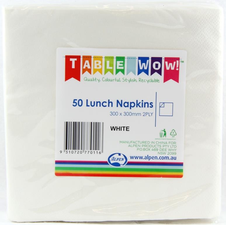 Buy NAPKIN LUNCH WHITE P50 at NIS Packaging & Party Supply Brisbane, Logan, Gold Coast, Sydney, Melbourne, Australia