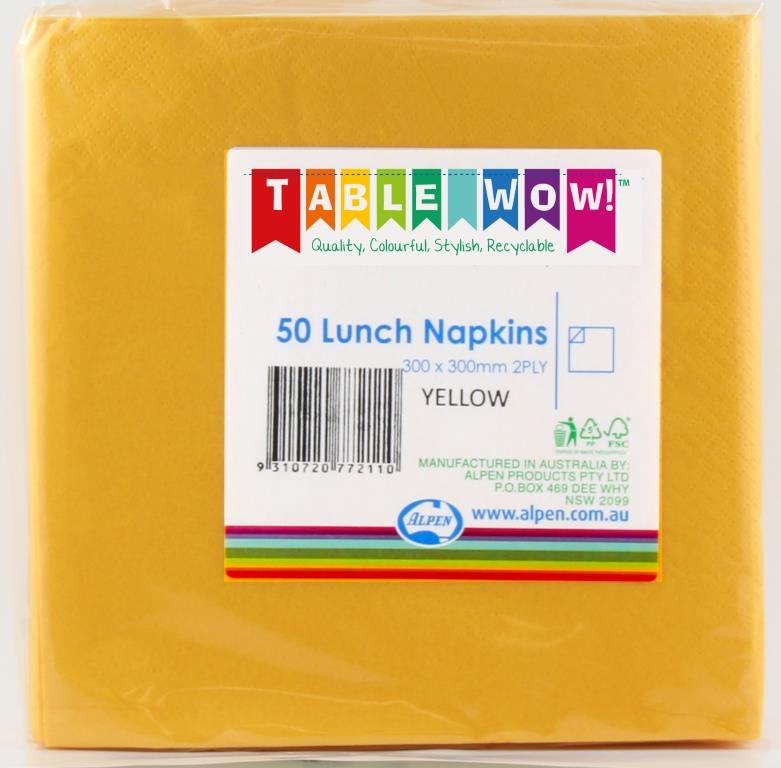 Buy NAPKIN LUNCH YELLOW P50 at NIS Packaging & Party Supply Brisbane, Logan, Gold Coast, Sydney, Melbourne, Australia