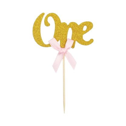 ONE B'day Gold Cupcake Picks (10 pc) NIS Traders