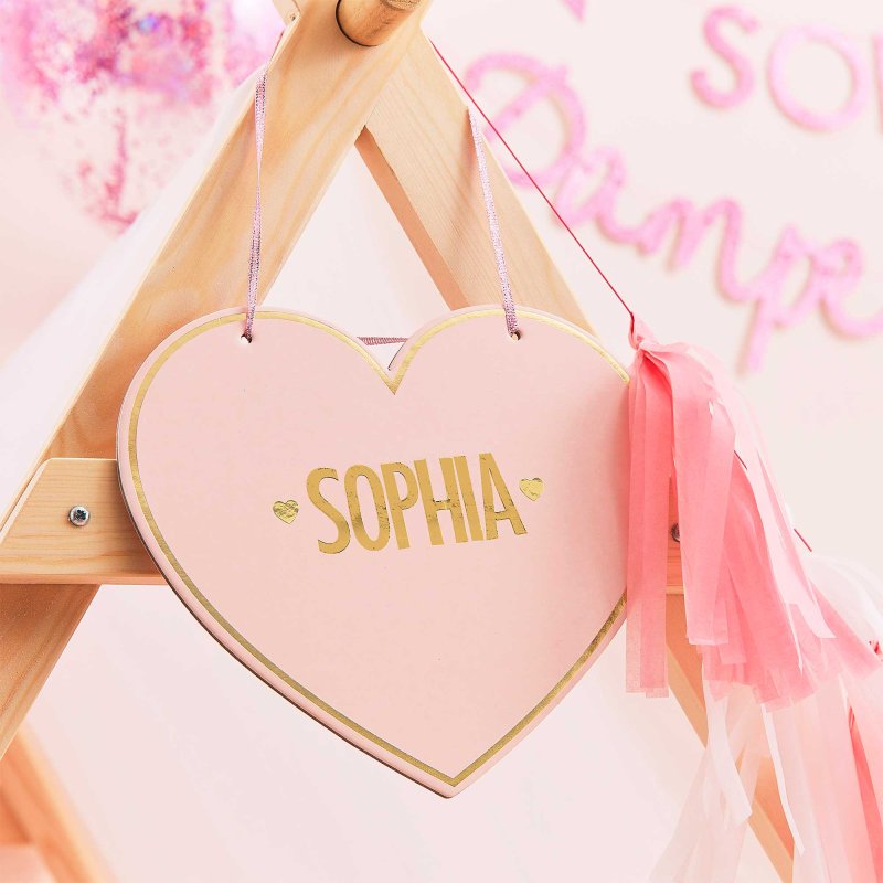 PAMPER PARTY CUSTOMISABLE PINK HEART NAME SIGN NIS Traders