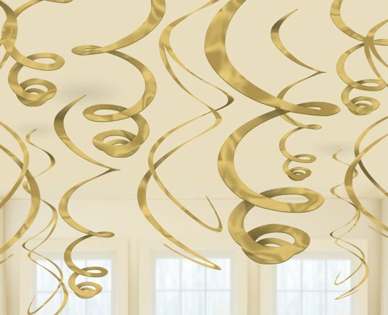 PLASTIC SWIRL DECORATIONS - GOLD 12pk NIS Traders