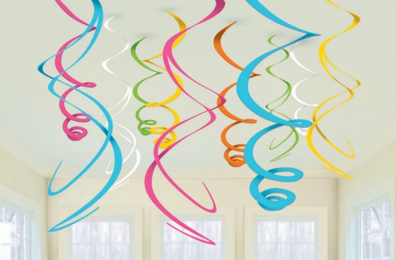 PLASTIC SWIRL DECORATIONS - MULTI 12pk 56cm NIS Traders