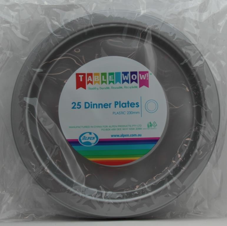 Buy PLATE PLASTIC DINNER SILVER 230mm (25 PC) at NIS Packaging & Party Supply Brisbane, Logan, Gold Coast, Sydney, Melbourne, Australia