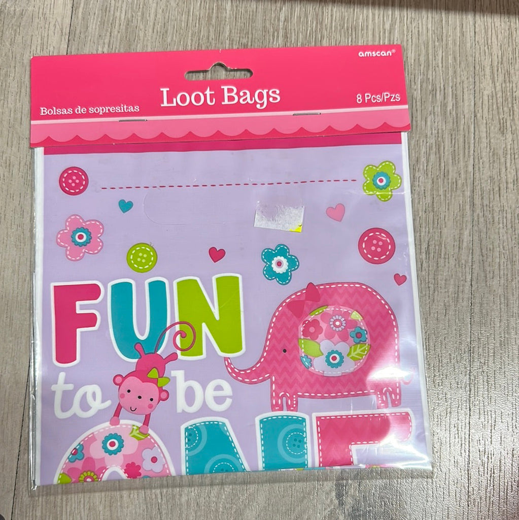 Pink 1st Birthday Fun to be one Loot bag 8pk NIS Traders