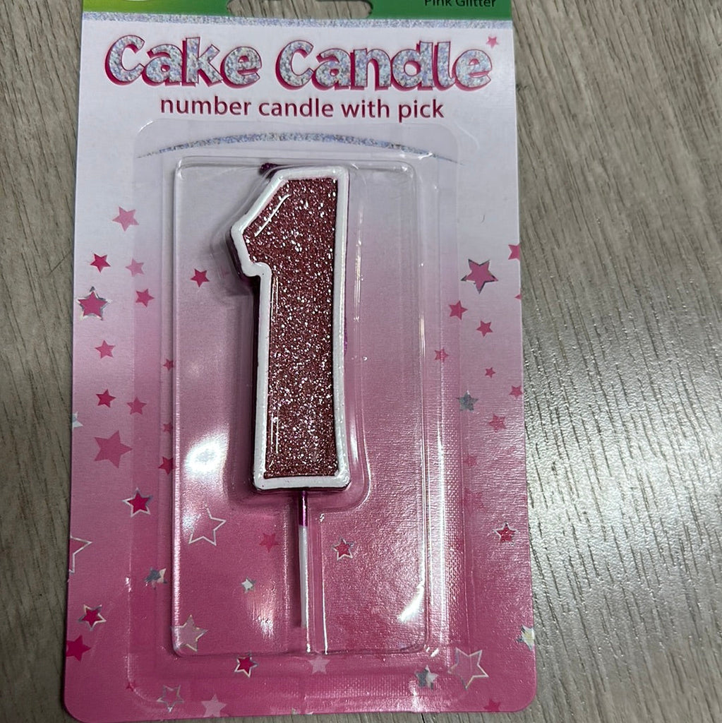 Pink NO.1 Cake candle with pick NIS Traders