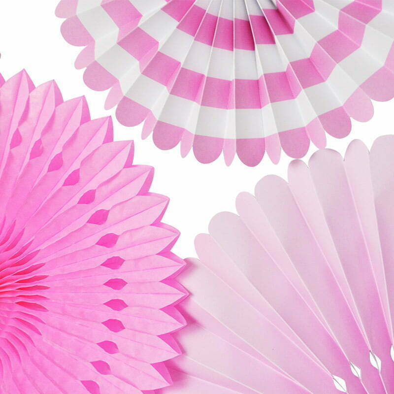 Pink Paper Fan Decoration Set 4Pc NIS Traders