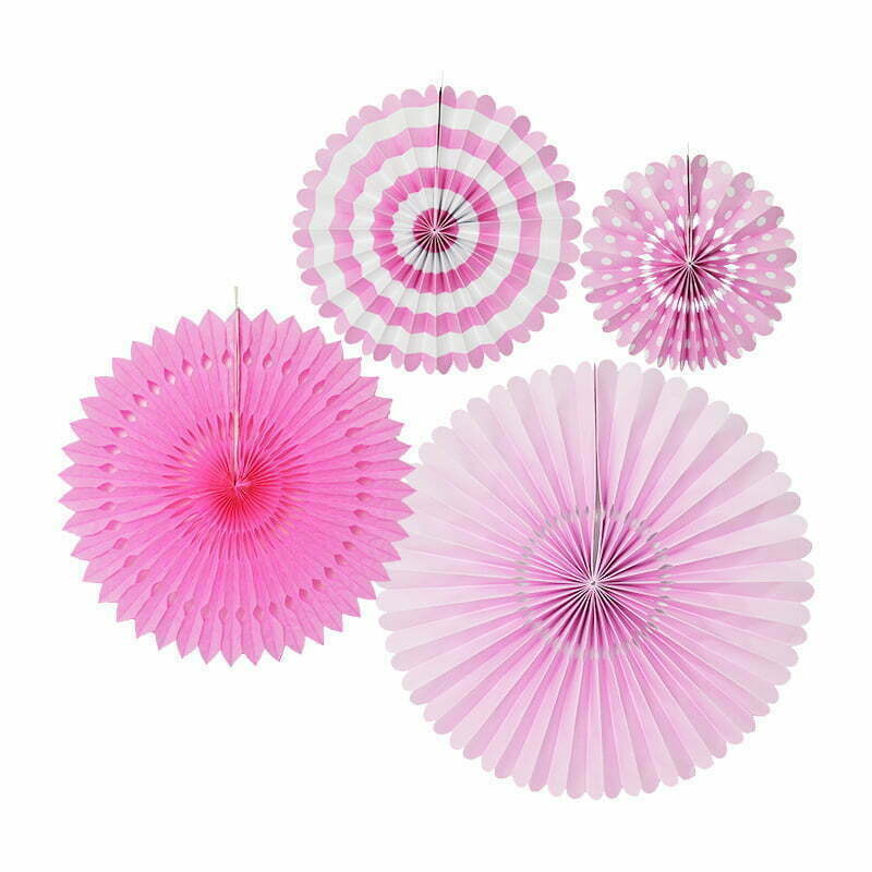 Pink Paper Fan Decoration Set 4Pc NIS Traders