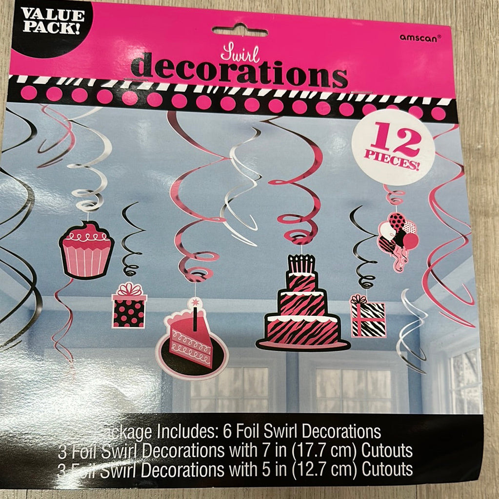 Pink Swirl decorations 12pk NIS Traders