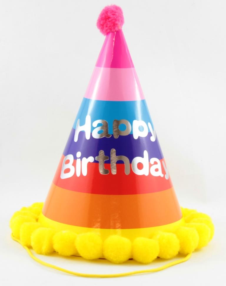 Buy Pom Pom Hats Happy Birthday Assorted Stripes 1pc at NIS Packaging & Party Supply Brisbane, Logan, Gold Coast, Sydney, Melbourne, Australia