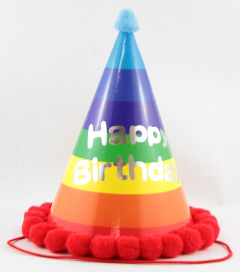 Buy Pom Pom Hats Happy Birthday Assorted Stripes 1pc at NIS Packaging & Party Supply Brisbane, Logan, Gold Coast, Sydney, Melbourne, Australia