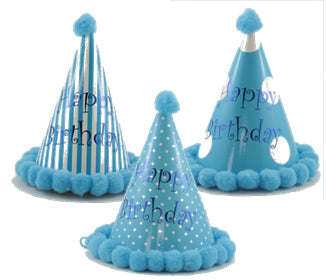 Buy Pom Pom Hats Happy Birthday Blues Assorted 1pc at NIS Packaging & Party Supply Brisbane, Logan, Gold Coast, Sydney, Melbourne, Australia