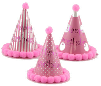 Buy Pom Pom Hats Happy Birthday Pinks Assorted 1pc at NIS Packaging & Party Supply Brisbane, Logan, Gold Coast, Sydney, Melbourne, Australia