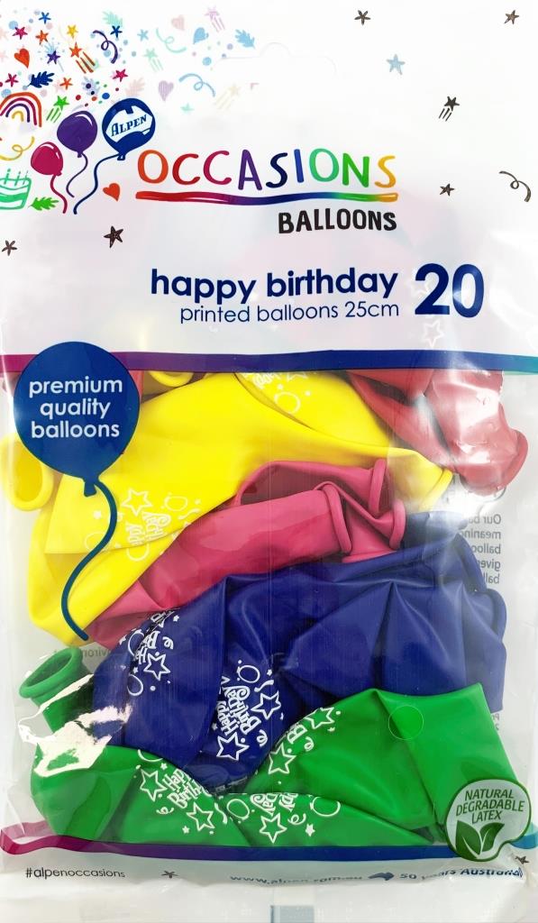 Buy Printed Happy Birthday 25cm Balloons at NIS Packaging & Party Supply Brisbane, Logan, Gold Coast, Sydney, Melbourne, Australia