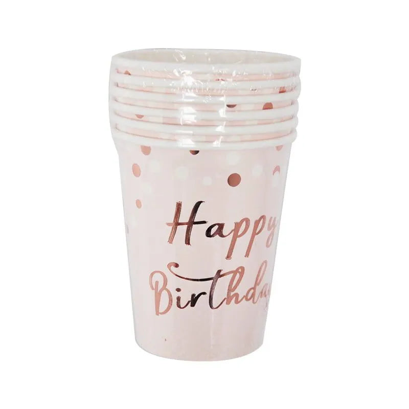 ROSE GOLD SpottedHappy Birthday Paper Cups 8pk NIS Traders
