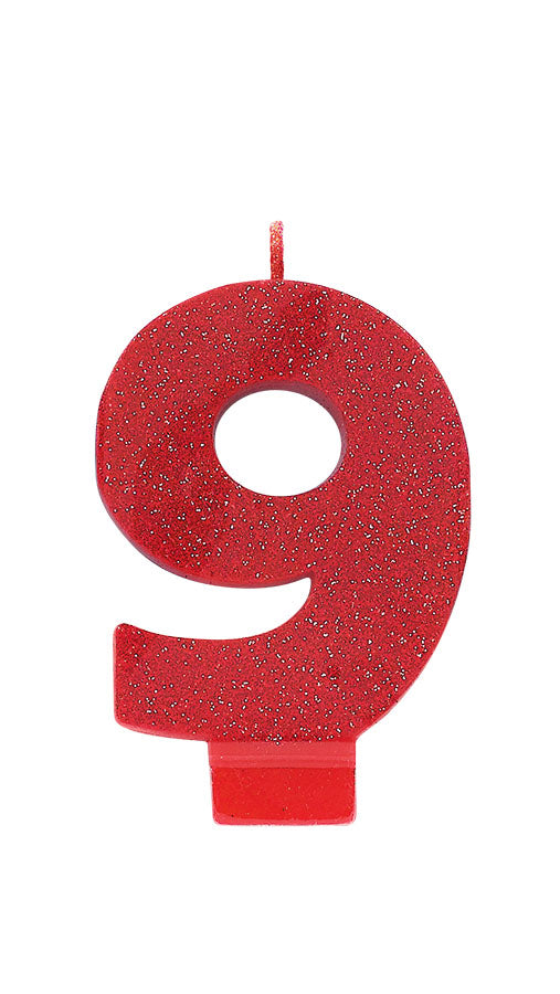 Red Glitter Candle Number #9 NIS Traders