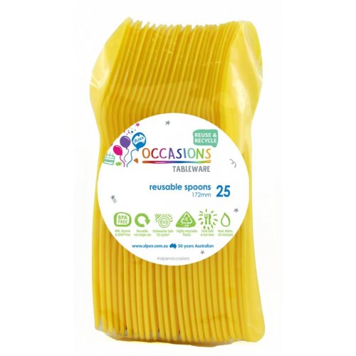 Reusable Cutlery Yellow Spoons 175mm 25 packs NIS Traders