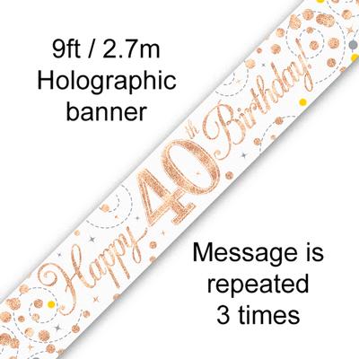 Buy Rose gold Happy 40th B'day BANNER at NIS Packaging & Party Supply Brisbane, Logan, Gold Coast, Sydney, Melbourne, Australia