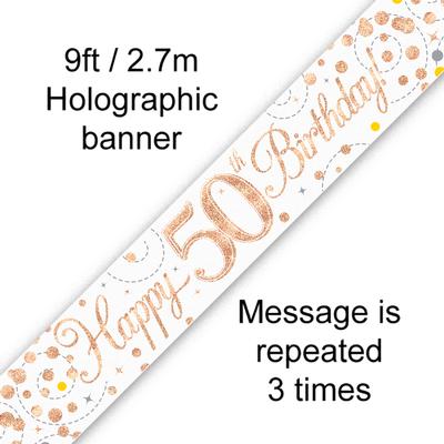 Buy Rose gold Happy 50th B'day BANNER at NIS Packaging & Party Supply Brisbane, Logan, Gold Coast, Sydney, Melbourne, Australia