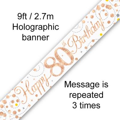 Buy Rose gold Happy 80th B'day BANNER at NIS Packaging & Party Supply Brisbane, Logan, Gold Coast, Sydney, Melbourne, Australia