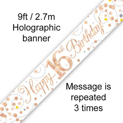 Buy Rosegold Happy 16th B'day BANNER at NIS Packaging & Party Supply Brisbane, Logan, Gold Coast, Sydney, Melbourne, Australia