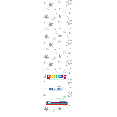 Buy SILVER STARS Table cover 30m at NIS Packaging & Party Supply Brisbane, Logan, Gold Coast, Sydney, Melbourne, Australia