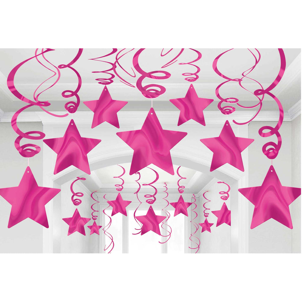 Shooting Stars Foil Mega Value Pack Swirl Decorations - Bright Pink NIS Traders