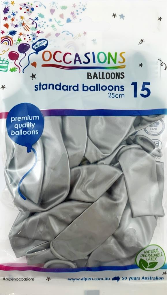 Buy Silver 25cm Balloons P15 at NIS Packaging & Party Supply Brisbane, Logan, Gold Coast, Sydney, Melbourne, Australia