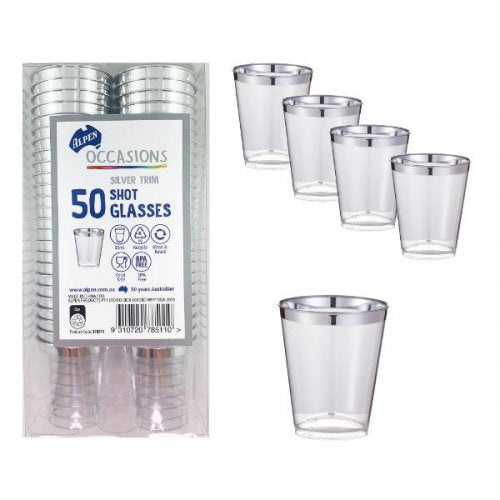Silver Trim Plastic Shot Glass 30ml Pack of 50 NIS Traders