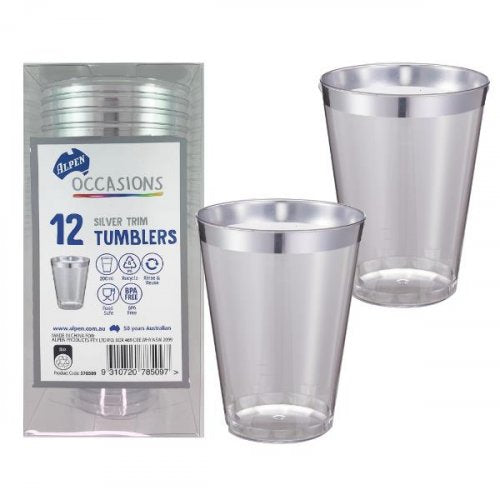 Silver Trim Plastic Tumbler 200ml  12pk NIS Traders