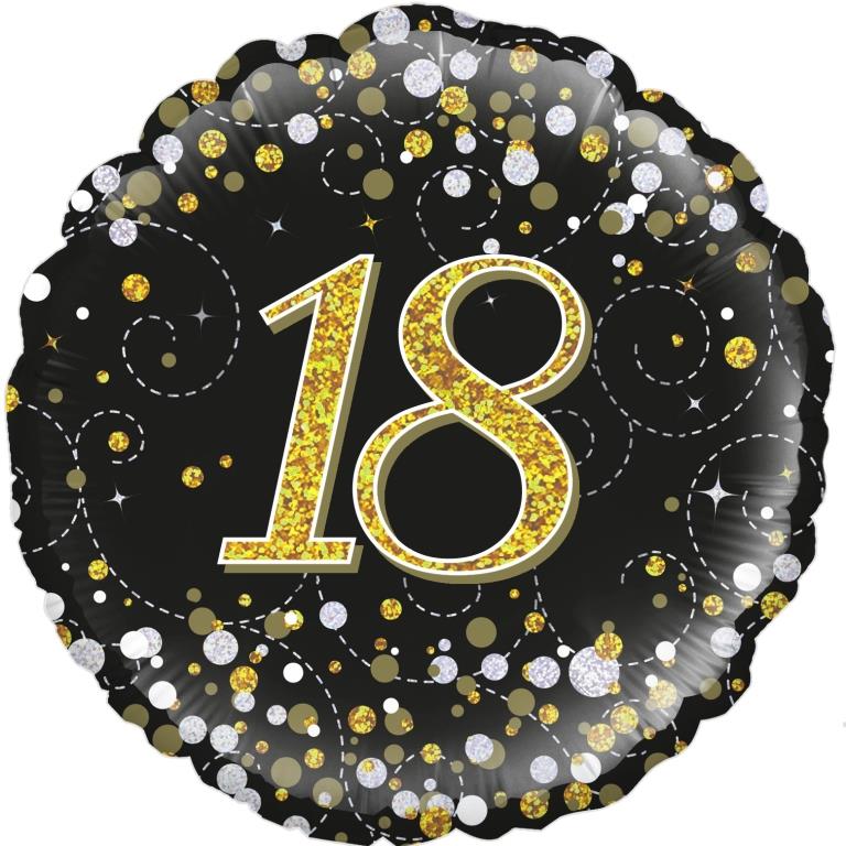 Buy Sparkling Fizz Black & Gold 18 Birthday Round Foil Balloon at NIS Packaging & Party Supply Brisbane, Logan, Gold Coast, Sydney, Melbourne, Australia