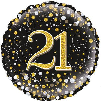 Buy Sparkling Fizz Black & Gold 21 Birthday Round Foil Balloon at NIS Packaging & Party Supply Brisbane, Logan, Gold Coast, Sydney, Melbourne, Australia