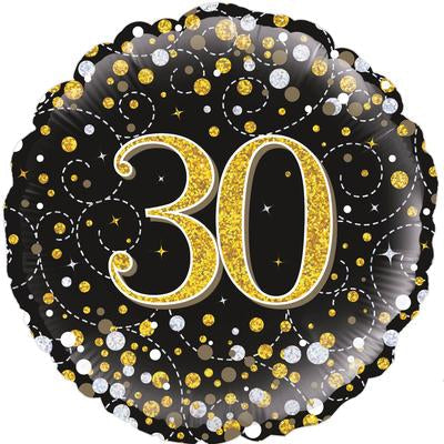 Buy Sparkling Fizz Black & Gold 30 Birthday Round Foil Balloon at NIS Packaging & Party Supply Brisbane, Logan, Gold Coast, Sydney, Melbourne, Australia
