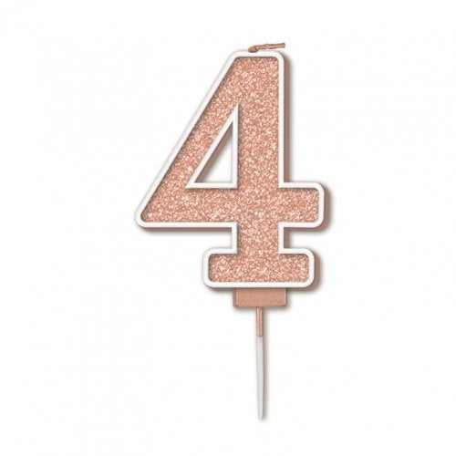 Sparkling Fizz Numeral #4 Rose Gold Candle 7.5cm 1pc NIS Traders