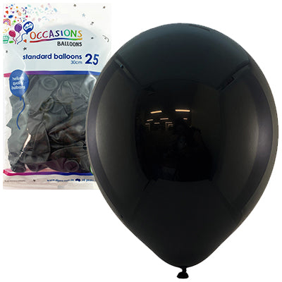 Buy Standard Black Balloons 30cm 25pk at NIS Packaging & Party Supply Brisbane, Logan, Gold Coast, Sydney, Melbourne, Australia