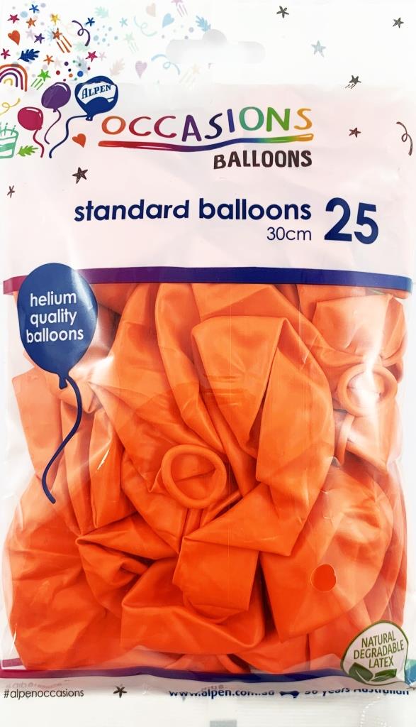 Buy Standard Orange 30cm Balloons 25pk at NIS Packaging & Party Supply Brisbane, Logan, Gold Coast, Sydney, Melbourne, Australia